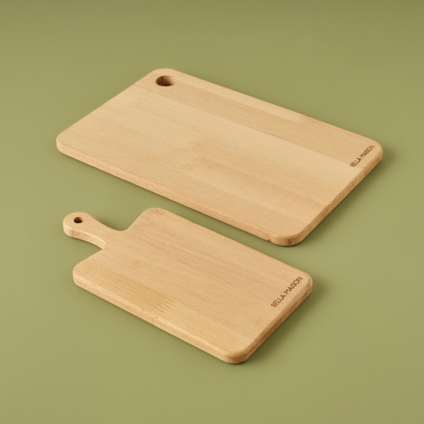 2 Pieces Base Wooden Cutting Board Set 29.5 x 19.5 + 24 x 12.5 cm - Light Beige