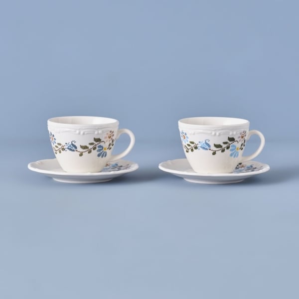 2 Pieces Vintage Porcelain Tea Cup Set 200 ml - Multicolor