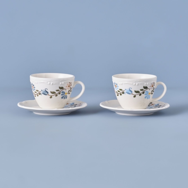 2 Pieces Vintage Porcelain Tea Cup Set 200 ml - Multicolor