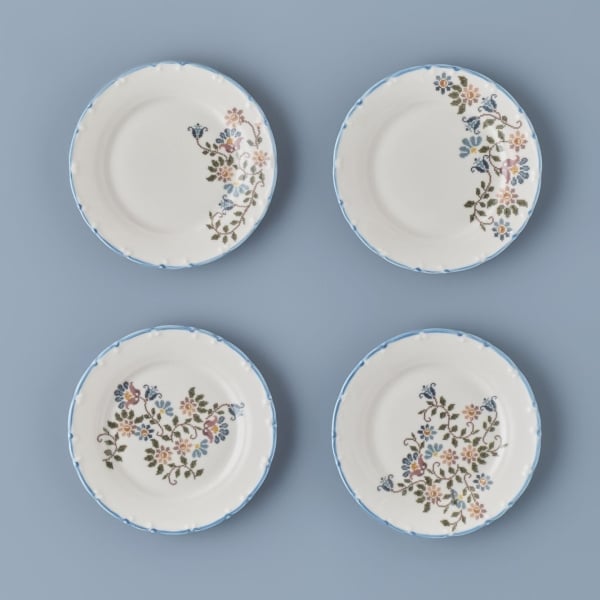 4 Pieces Vintage Porcelain Cake Plate Set 20 cm - Blue