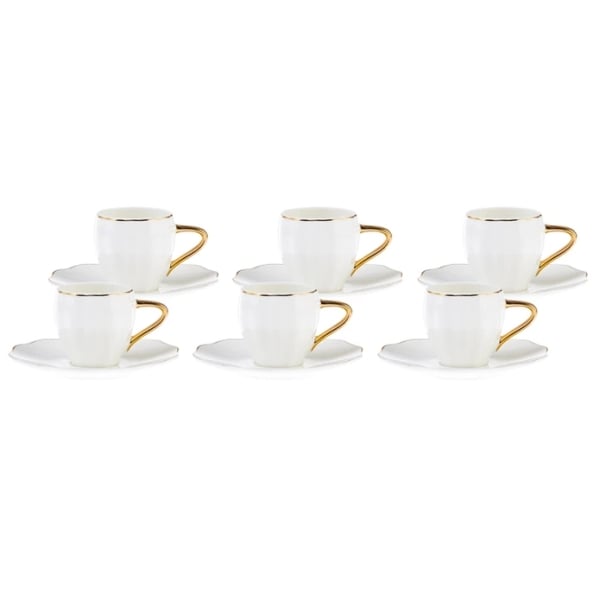 6 Pieces Sarkas Porcelain Coffee Cup Set 80 ml - White / Gold