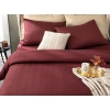 4 Pieces Lystra Striped Cotton Satin Double Duvet Cover Set 200 x 220 Cm - Claret Red