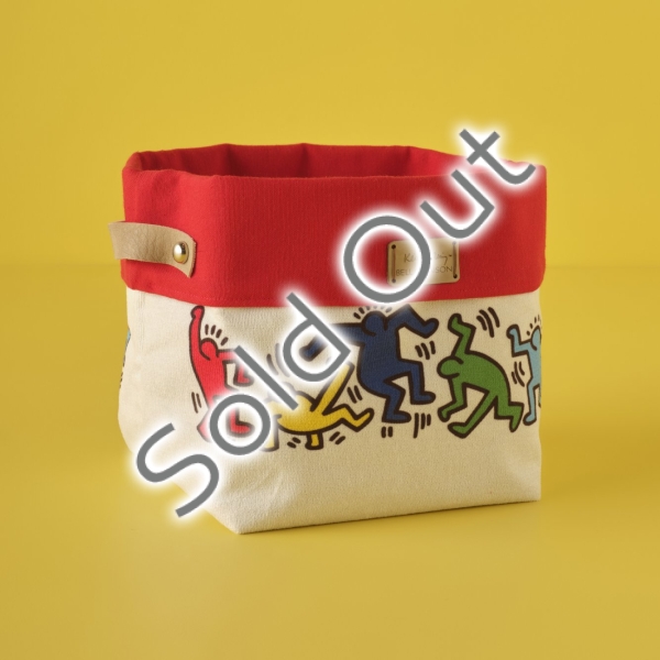 Keith Haring Colored Organizer Basket 22 x 18 cm - Red / Cream / Yellow / Green