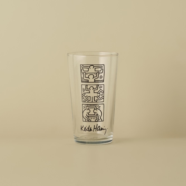 Keith Haring Cartoon Soft Drink Glass Cup 570 cc - Black 
