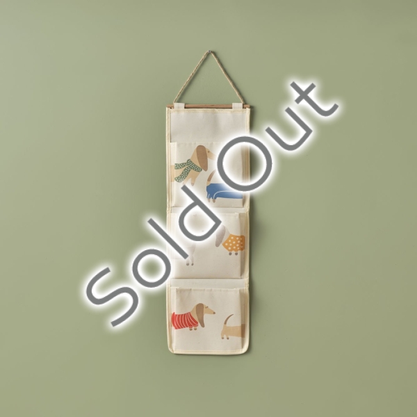 Sausage Dog Hanging Organizer 20 x 60 cm - Cream / Beige / Green / Red