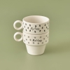 2 Pieces Simple Ceramic Espresso Coffee Cups Set  105 cc - White / Black