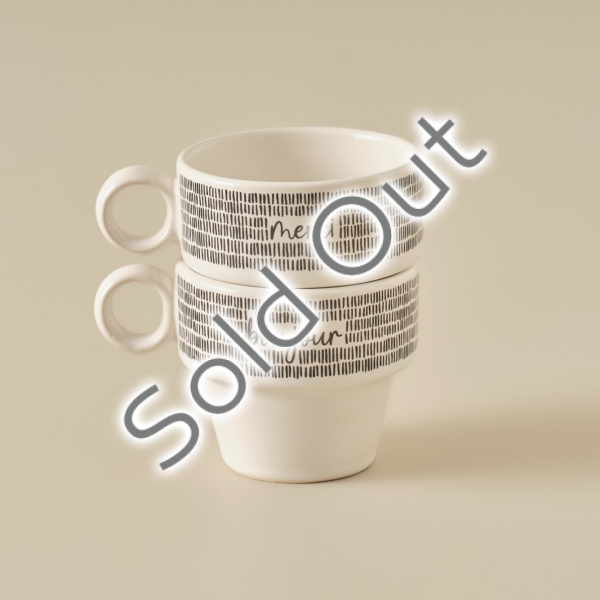 2 Pieces Merci Espresso Ceramic Coffee Cups Set 105 cc - Black / White