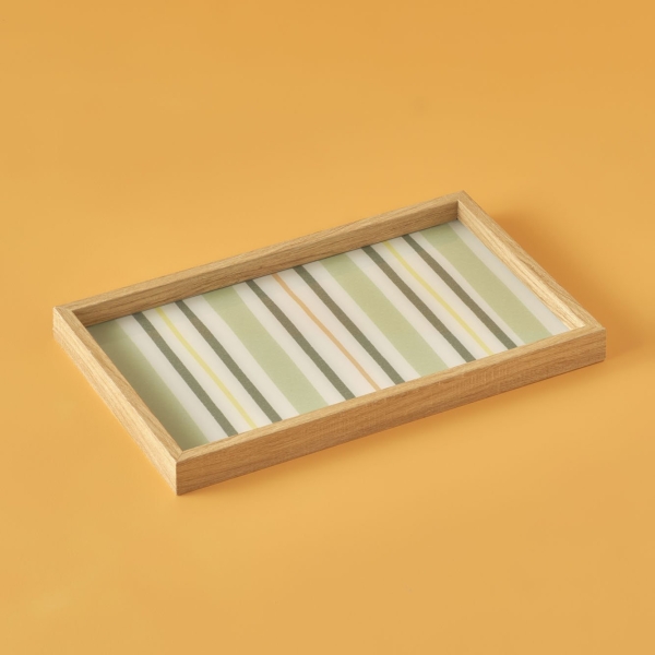 Sicilia Wooden Tray 22 x 37 cm - Beige / Green / White