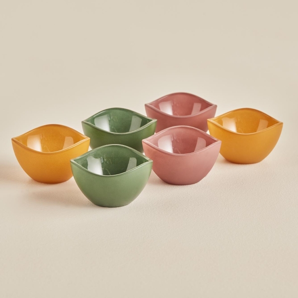 6 Pieces Charming Mini Bowl Set 65 cc - Green / Plum / Gold