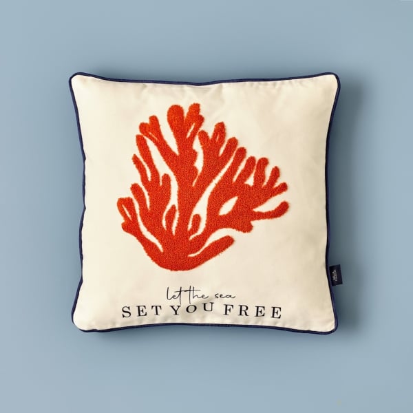 Marine Coral Punched Cushion Cover 45 x 45 cm - Coral Red / Indigo