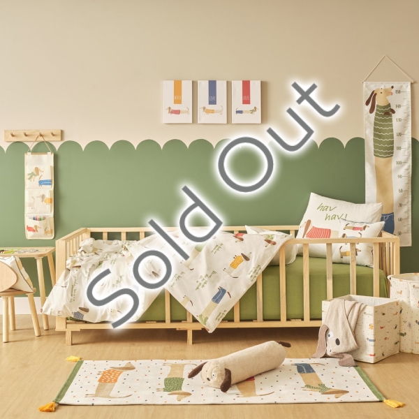 3 Pieces Sausage Dog Cotton Kids Duvet Cover Set 150 x 200 cm - Green / White / Red