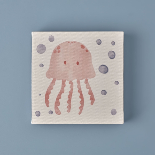 Marine Jellyfish Canvas Painting 20 x 20 cm - Salmon / White / Blue