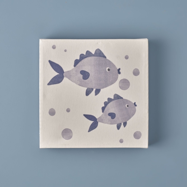 Marine Fishes Canvas Painting 20 x 20 cm - White / Blue