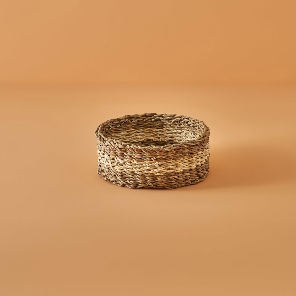 Lucia Round Wicker Basket 25 x 10 cm - Beige / Brown