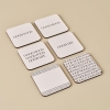 6 Pieces Motto MDF Coaster 10 x 10 cm - Black / White