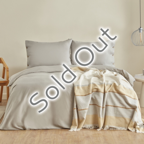 5 Pieces Nevada  Jacquard Double Duvet Cover With Pique Set  200 x 220 cm - Mustard / Grey