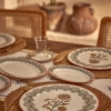 26 Pieces Indian Porcelain Breakfast Set - Claret Red / Green / White / Mustard