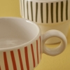 2 Pieces Stripe Espresso Ceramic Coffee Cups Set 105 ml - White / Red