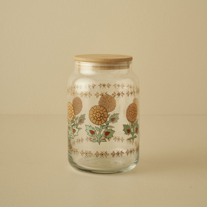 Indian Flower Bamboo Lid Jar 970 ml..