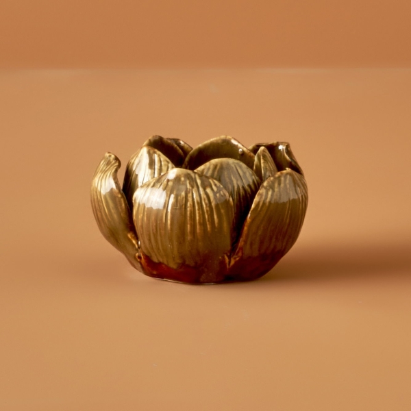 Lotus Candle Holder 8 x 8 x 5 cm - Light Brown