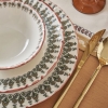 24 Pieces Indian Porcelain Dinner Set for 6 People - Claret Red / White / Green
