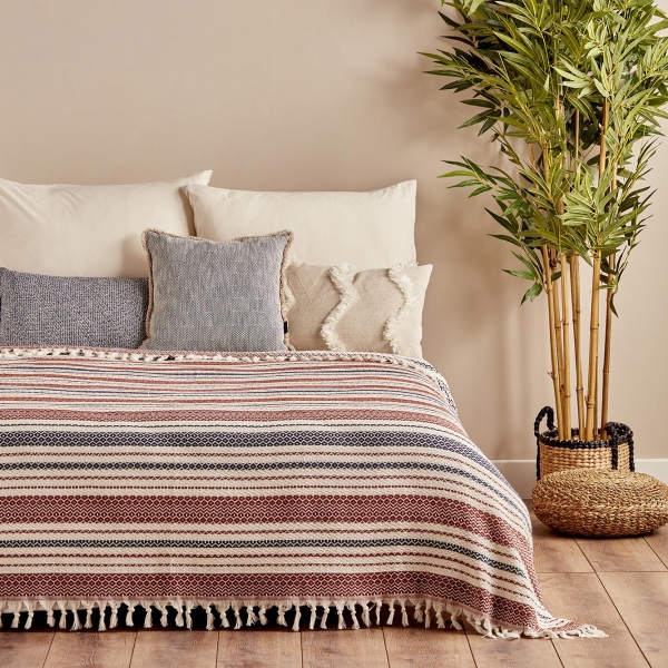 Linea Single Bedspread 160 x 220 cm - Tile / Cream / Navy Blue