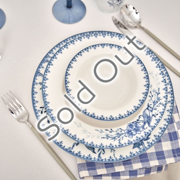 24 Pieces Bleu Blanc Porcelain Dinner Set - Blue / White