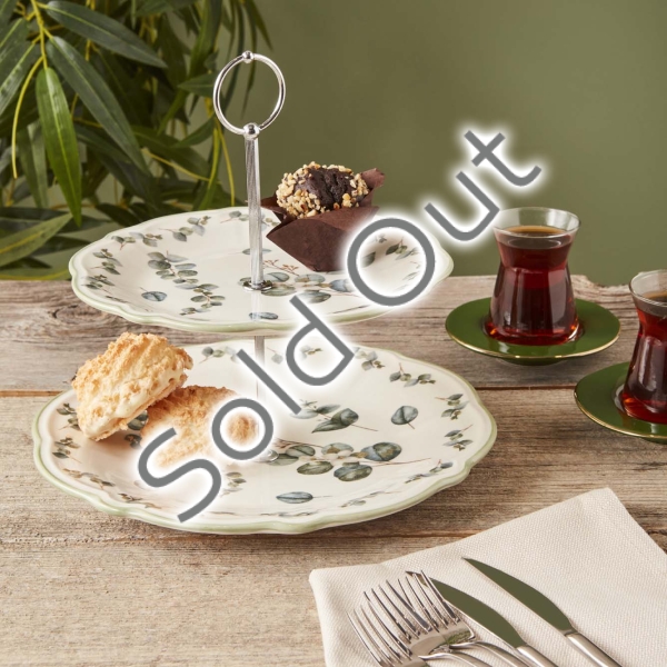 2 Tiers Eucalyptus Stoneware Cookie Stand - Green