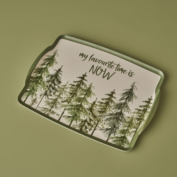 Snow Christmas Rectangular Melamine Tray 42 x 31 cm - Green / White
