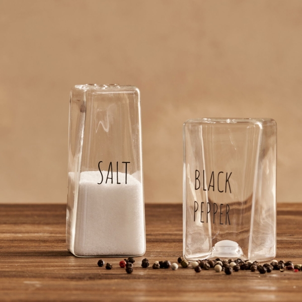 2 Pieces Geo Salt-Pepper Shaker Set 150 ml - Transparent