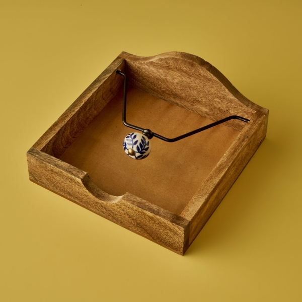 Noir Napkin Holder 19 x 18.5 x 7.5 cm - Brown / White / Blue / Black