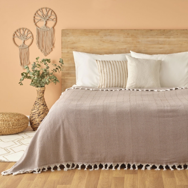 Nina Cotton Double Bedspread 200 x 230 cm - Brown