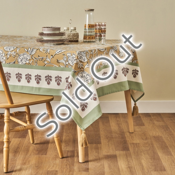 Indian Cotton Tablecloth 153 x 250 cm - Mustard / Green / White / Brown