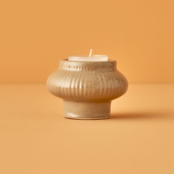 Perla Porcelain Candle Holder 8 x 6 cm - Beige