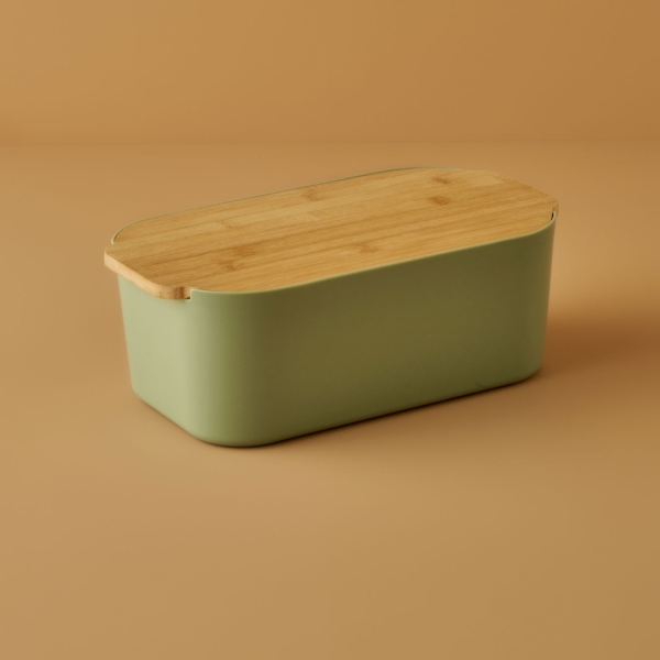 2 In 1 Breed Bread Box with Cutting Board 33 x 18.5 x 12 cm - Green