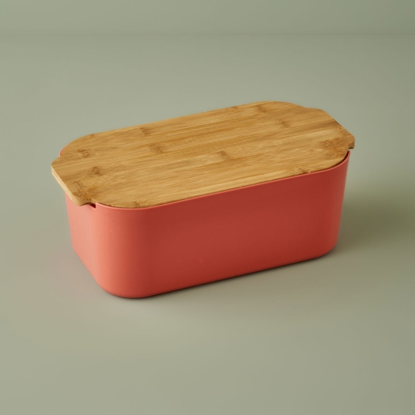 2 In 1 Breed Bread Box with Cutting Board 33 x 18.5 x 12 cm - Salmon