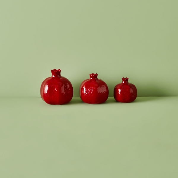 3 Pieces Pomegranate Glass Decorative Object Set - Red