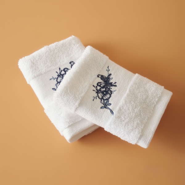 2 Pieces Bleu Blanc Cotton Hand Towel 30 x 30 cm - Blue / White