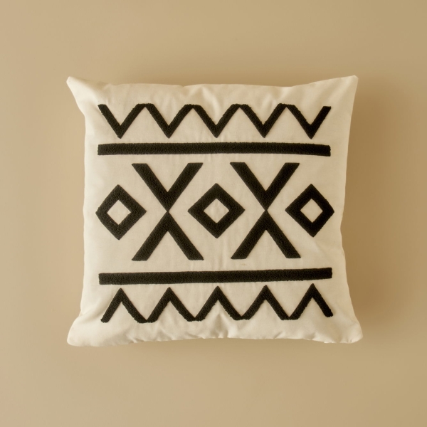 Helena Cotton Filled Decorative Pillow 43 x 43 cm - White / Black