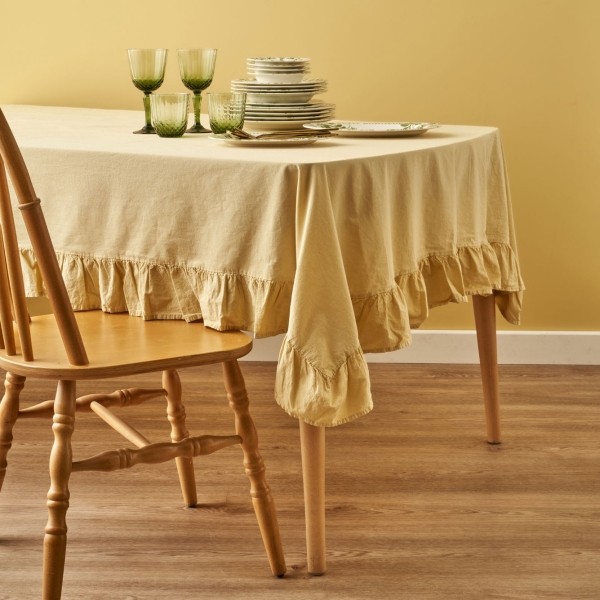 Elegance Ruffle Edge Cotton Tablecloth 150 x 250 cm - Yellow