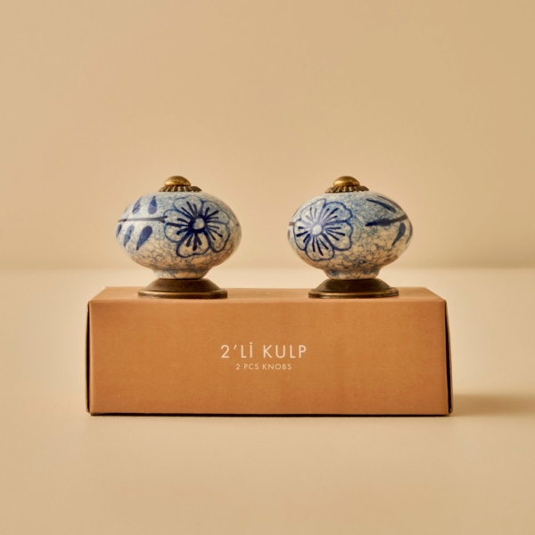 2 Pieces Cora Handle Set 6.5 x 4 x 4 cm - Blue / Cream