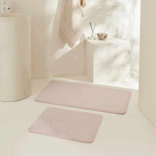 2 Pieces Plaid Embos Bath Mat Set - Powder Pink