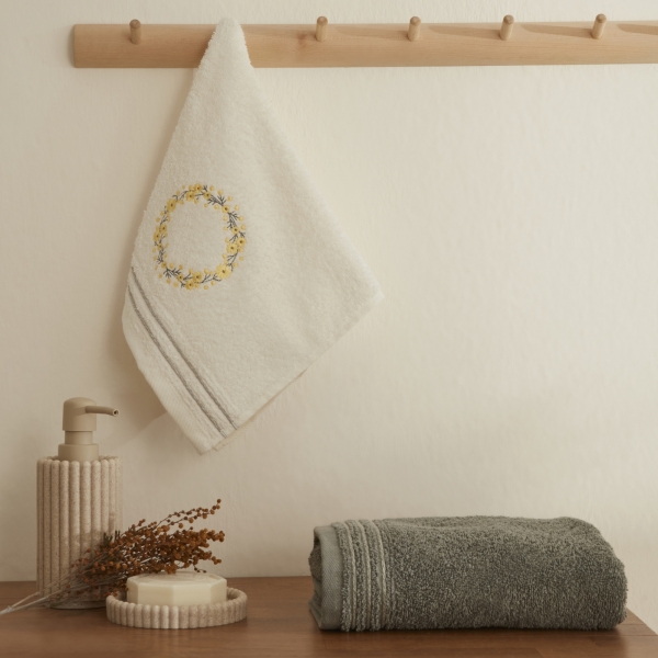 2 Pieces Tina Embroidered Cotton Hand and Face Towel Set - Off White