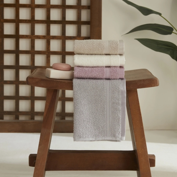 4 Pieces Pavia 30 x 30 cm Guest Towel Set - Beige / Ecru / Lilac / Grey