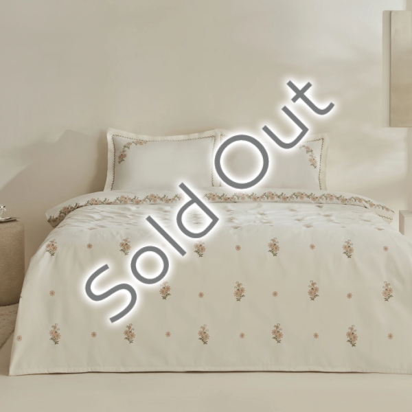 5 Pieces Vanes 200 x 220 cm Double Embroidered Duvet Cover Set - Beige