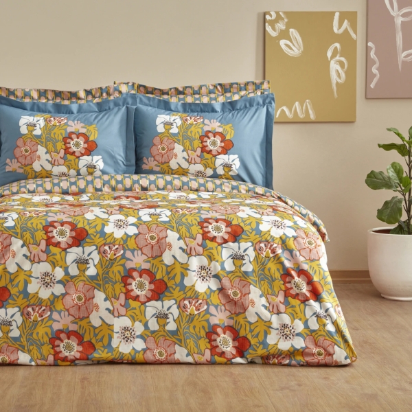 4 Pieces Renie 200 x 220 cm Double Ranforce Duvet Cover Set - Mustard