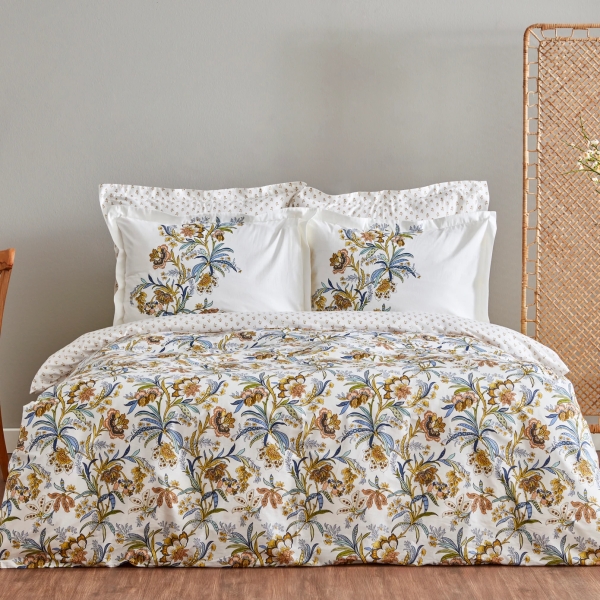 4 Pieces Indra 200 x 220 cm Cotton Double Duvet Cover Set - Yellow / White 