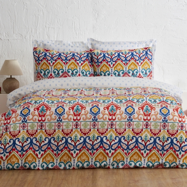 4 Pieces Sarah Anderson Lionel 200 x 220 cm Double Duvet Cover Set - Blue / Mustard / Red / White
