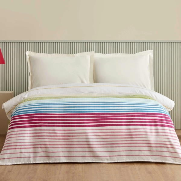 160 x 220 cm Elvis Cotton Single Pique - Indigo / Green / Pink