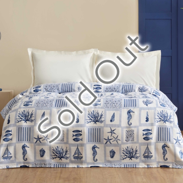 160 x 220 cm Lauren Cotton Single Pique - Indigo / White